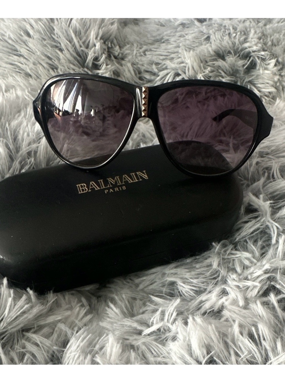 Balmain Black Aviator Sunglasses with Gold Pyramid Bridge